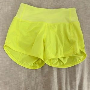 lululemon size 0 2.5” inseam high waisted neon yellow shorts LIKE NEW CONDITION